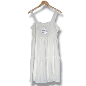 Planet Heart Dress L Off White Tiered Lace Clip Dot Peasant Prairie Cottage Boho